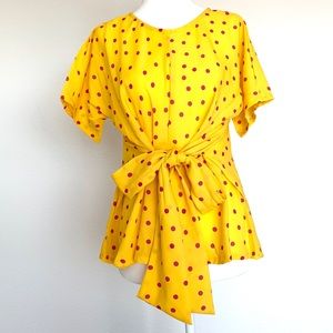 NWOT Sunny Yellow Blouse with Pink Polka Dots